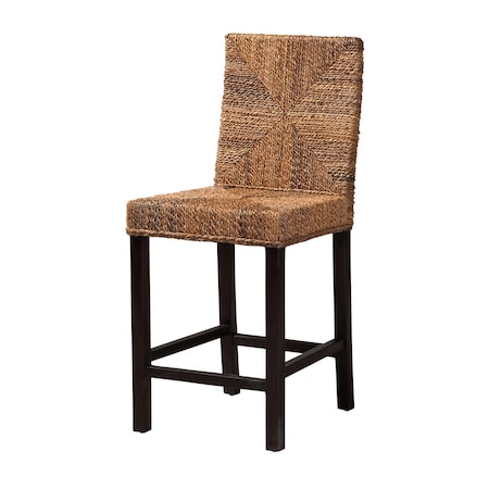 Baxton Studio Laymi Modern Bohemian Dark Brown Mahogany Wood and Seagrass Counter Stool 233-13141-ZORO